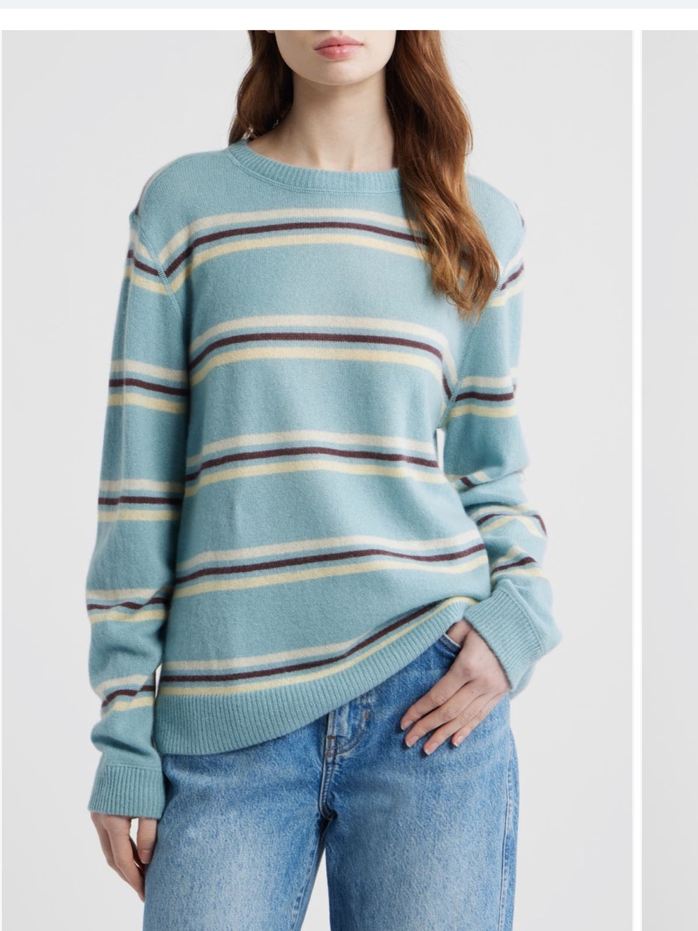 Reformation Boyfriend Sweater Blue Striped Crewneck Sweater